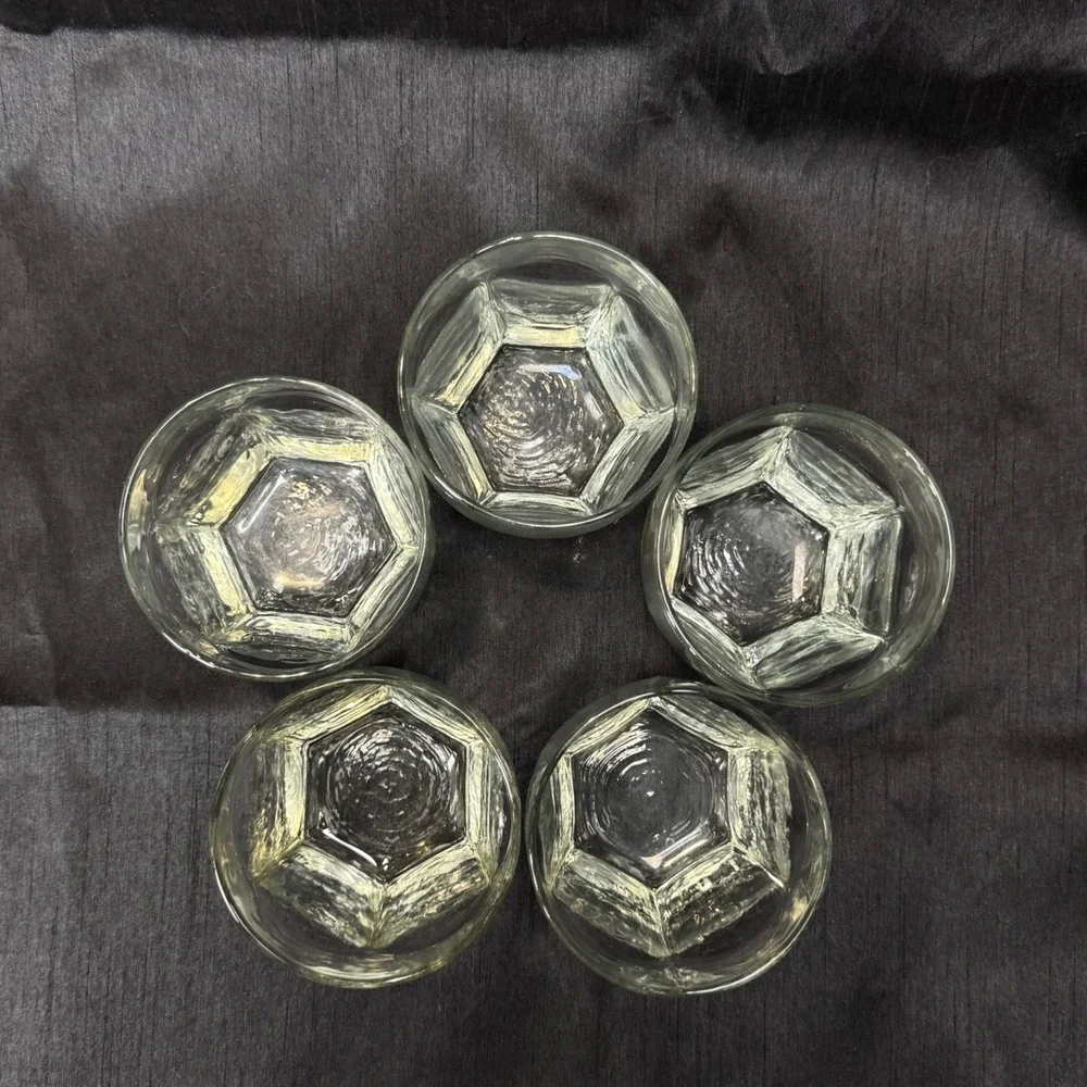 Vintage Libbey Chivalry Tumblers Set of 5 Clear Textured Hexagonal Glasses
